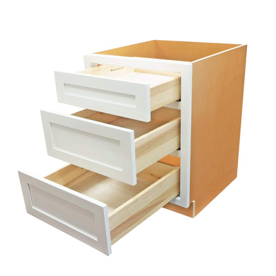 Base Cabinet Bathroom Vanity 3 Drawer Base Snow White Inset Shaker Cabinets - 21" Deep 12", 15" & 18" Wide Inset Kitchen Cabinets