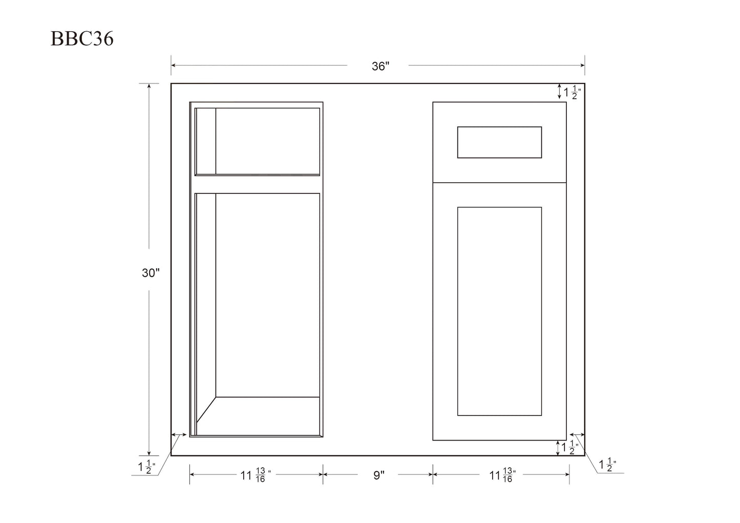 Blind Corner Base (Left or Right) White Oak Inset Shaker Blind 36" 42" 45"Inch - Special Order