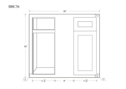 Blind Corner Base (Left or Right) White Oak Inset Shaker Blind 36" 42" 45"Inch - Special Order
