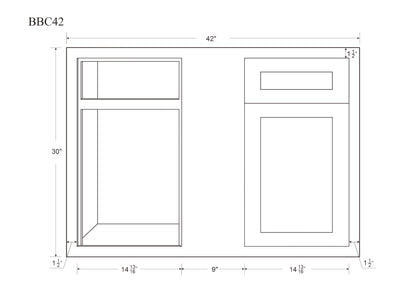 Blind Corner Base (Left or Right) White Oak Inset Shaker Blind 36" 42" 45"Inch - Special Order