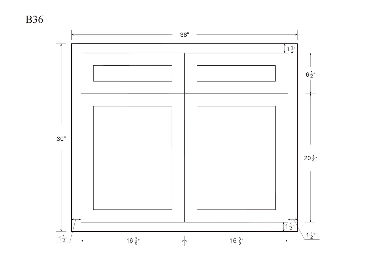 Dark Gray Inset Shaker Base Cabinet - Double Door 30", 33" & 36" Wide