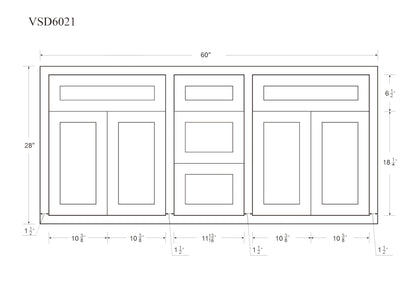 Double Vanity Sink Base Bathroom Snow White Inset Shaker Cabinets - 60" Wide 21" Deep = Design