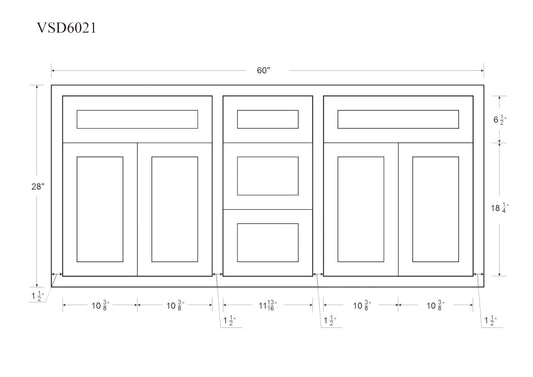 Double Vanity Sink Base Bathroom Snow White Inset Shaker Cabinets - 60" Wide 21" Deep = Design