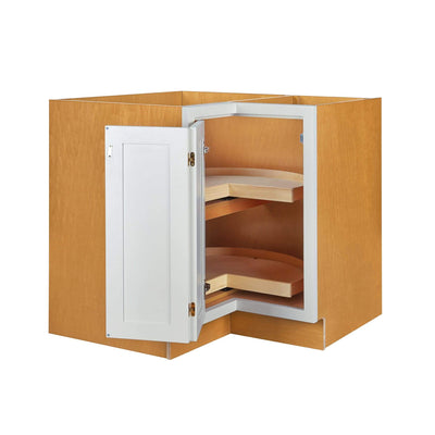 Lazy Susan Base Vintage White Inset Raised Panel Cabinets