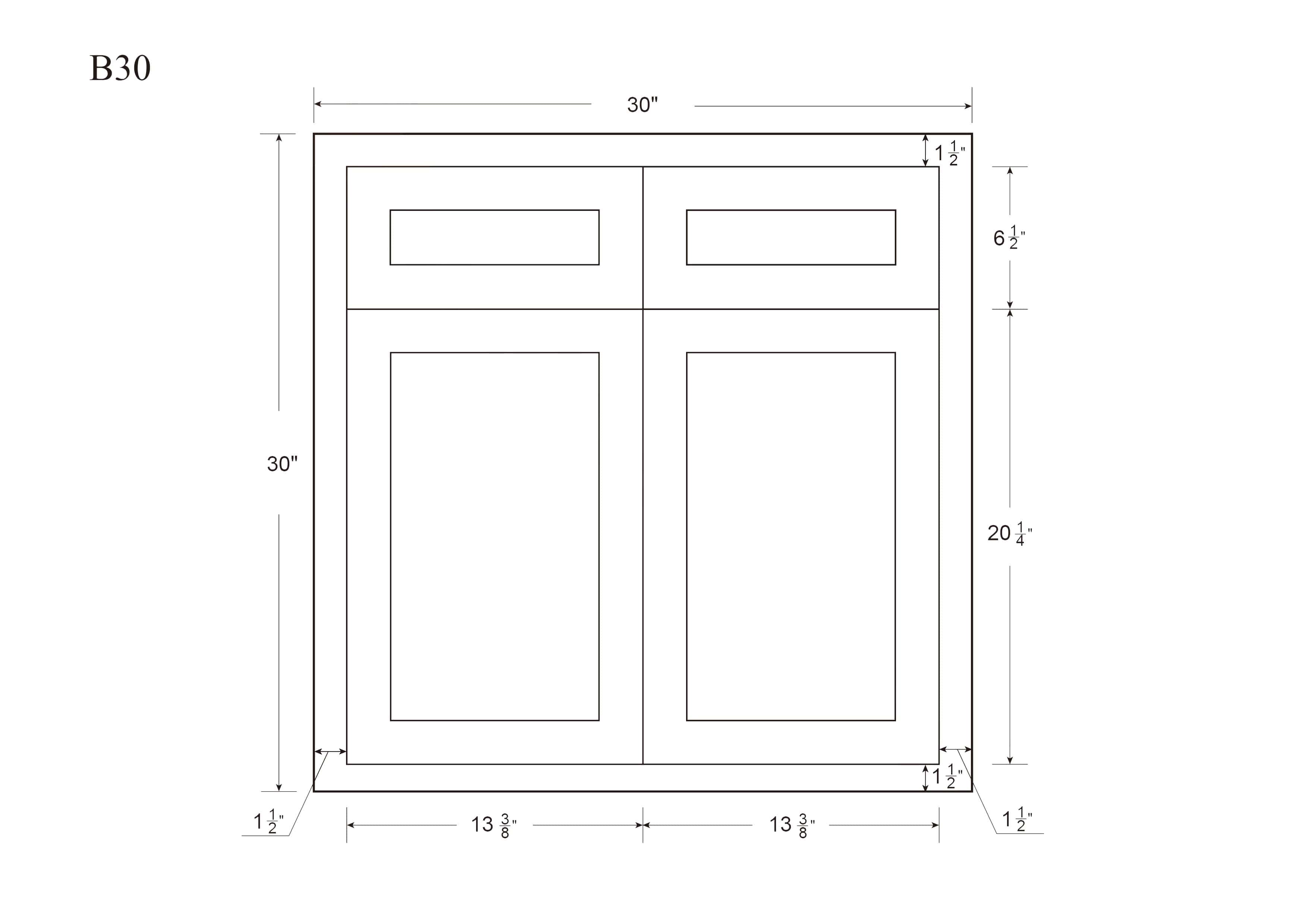 Light Gray Inset Shaker Base Cabinet - Double Door 30" Wiide