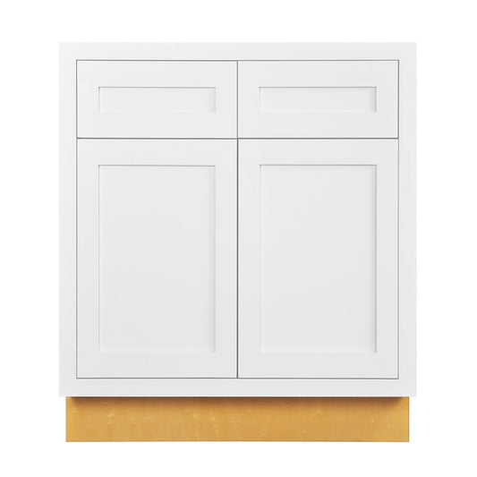 Base Cabinet - Double Door & Drawer 30", 33",36" & 39" Wide Snow White Inset Shaker