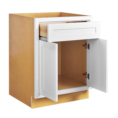Snow White Inset Shaker Base Cabinet - Double Door 30", 33" & 36" Wide