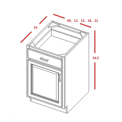 Base Cabinet White Shaker Base Cabinet - One Door 9", 12", 15", 18", 21" Overlay Kitchen Cabinets