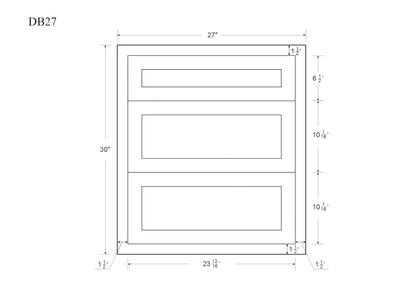 Drawer Base Cabinet - 12", 15", 18", 21", 24" & 27" Snow White Shaker Inset - Three Drawers