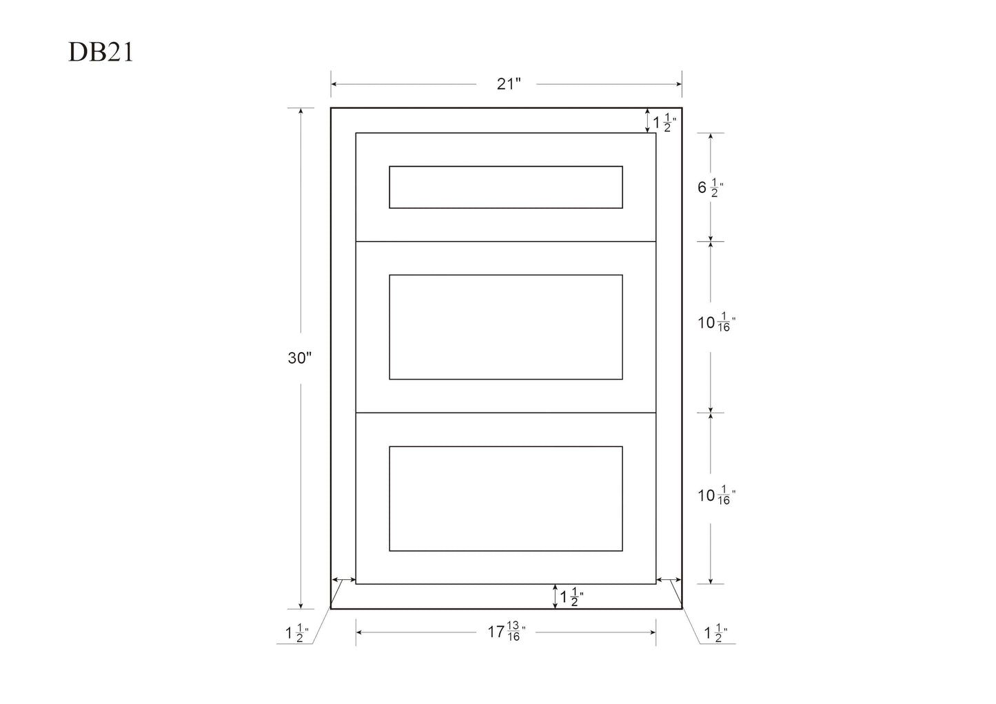 Drawer Base Cabinet - 12", 15", 18", 21", 24" & 27" Snow White Shaker Inset - Three Drawers