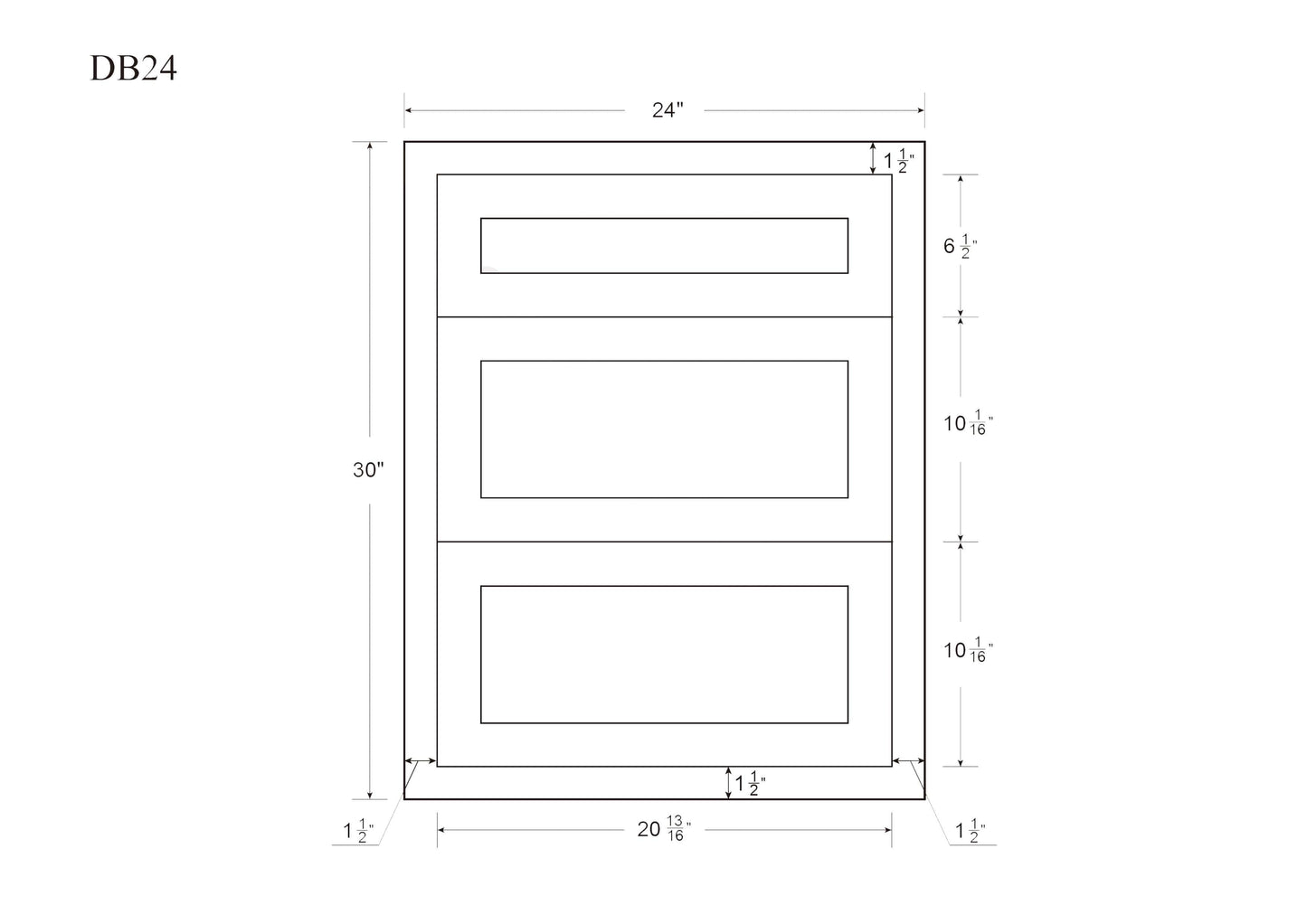 Drawer Base Cabinet - 12", 15", 18", 21", 24" & 27" Snow White Shaker Inset - Three Drawers