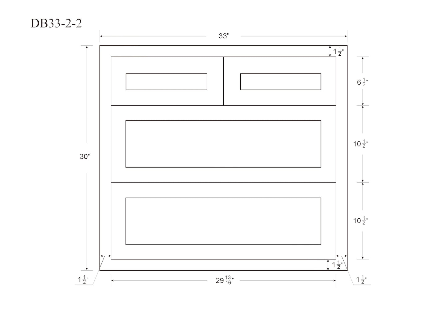 Drawer Base Cabinet - 30"- 33" Four Drawers - Snow White Shaker Inset