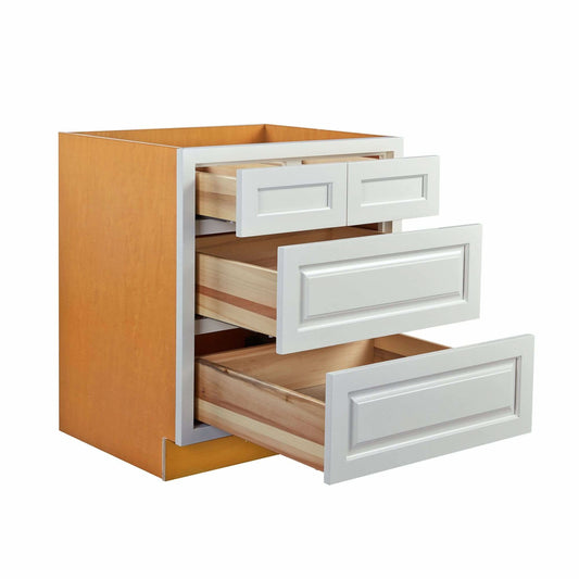Vintage White Raised Panel Inset Drawer Base Cabinet - 30"- 33"
