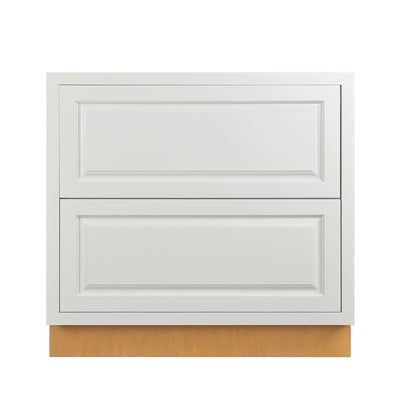 Vintage White Raised Panel Inset Drawer Base Cabinet - Two Drawers - 36"