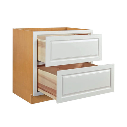 Vintage White Raised Panel Inset Drawer Base Cabinet - Two Drawers - 36"