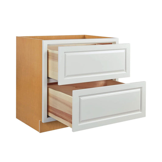 Vintage White Raised Panel Inset Drawer Base Cabinet - Two Drawers - 36"