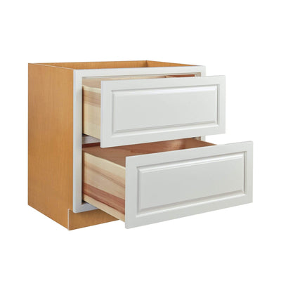Vintage White Raised Panel Inset Drawer Base Cabinet - Two Drawers - 36"