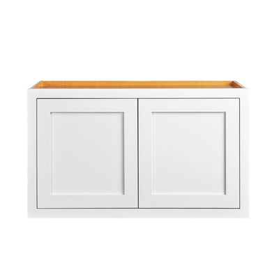 30" Wide Bridge Wall Cabinet - Double Door 12", 15", 18", 21"& 24" Tall Snow White Inset Shaker