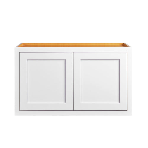30" Wide Bridge Snow White Inset Shaker Wall Cabinet - Double Door 12", 15", 18", 21"& 24" Tall