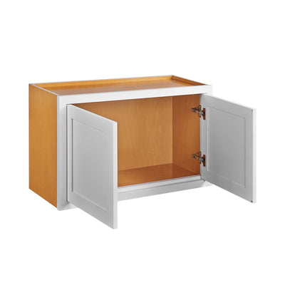 30" Wide Bridge Wall Cabinet - Double Door 12", 15", 18", 21"& 24" Tall Snow White Inset Shaker