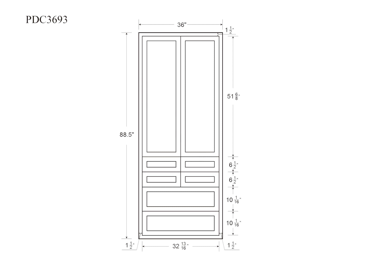 Pantry Cabinet PDC3693 Pantry Drawer Cabinet Vintage White Inset Raised Panel Cabinets - 36"Wide 93" Tall D5PDC3693 Inset Kitchen Cabinets