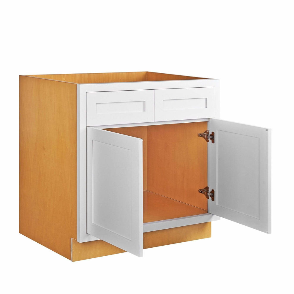 Standard Box interior — natural birch with clear polyurethane finish, shown on a Snow White Inset Shaker wall cabinet