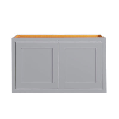 36" Wide Bridge Light Gray Inset Shaker Wall Cabinet - Double Door 24" Tall