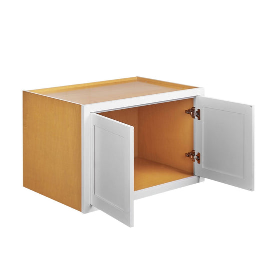 36" Wide Bridge Wall Cabinet - Double Door 12", 15", 18", 21" & 24" Tall Snow White Inset Shaker