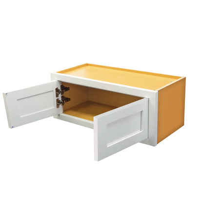 36" Wide Bridge Wall Cabinet - Double Door 12", 15", 18", 21" & 24" Tall Snow White Inset Shaker