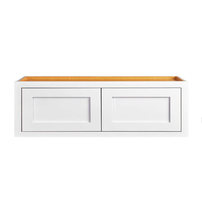 36" Wide Bridge Wall Cabinet - Double Door 12", 15", 18", 21" & 24" Tall Snow White Inset Shaker