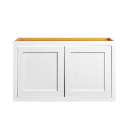 36" Wide Bridge Wall Cabinet - Double Door 12", 15", 18", 21" & 24" Tall Snow White Inset Shaker