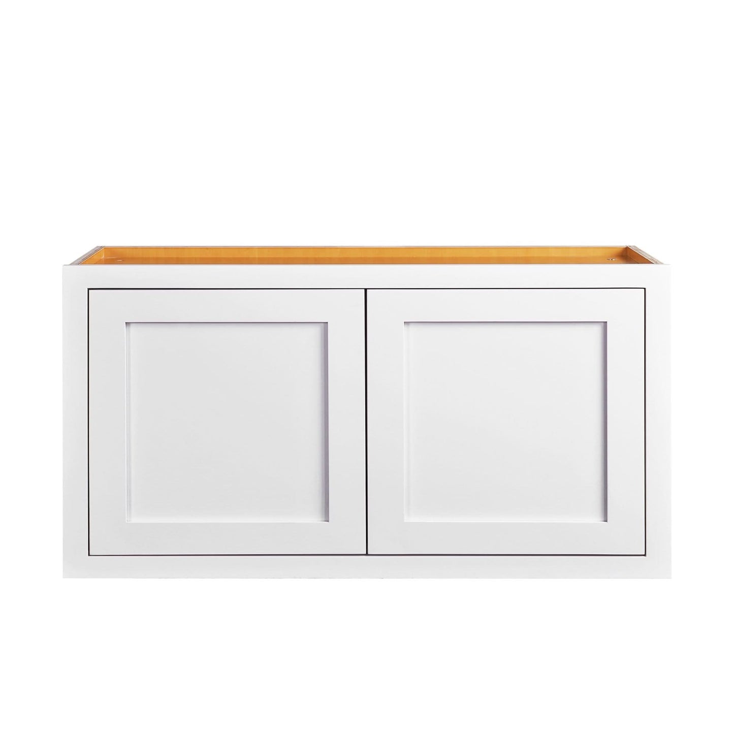 36" Wide Bridge Wall Cabinet - Double Door 12", 15", 18", 21" & 24" Tall Snow White Inset Shaker