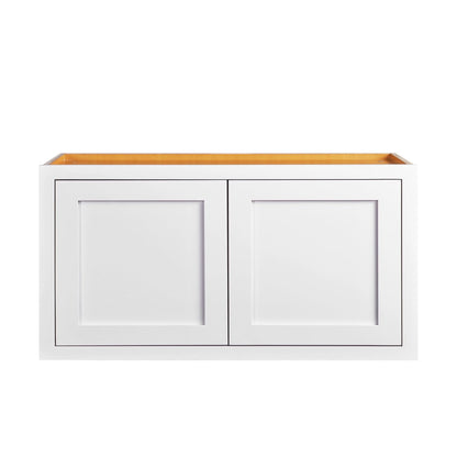 36" Wide Bridge Wall Cabinet - Double Door 12", 15", 18", 21" & 24" Tall Snow White Inset Shaker