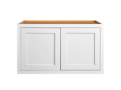 36" Wide Bridge Wall Cabinet - Double Door 12", 15", 18", 21" & 24" Tall Snow White Inset Shaker