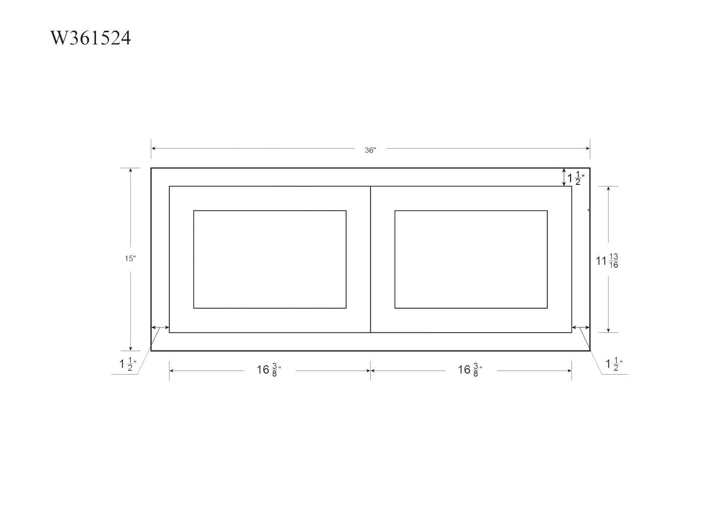 36" Wide Bridge Wall Cabinet - Double Door 12", 15", 18", 21" & 24" Tall Snow White Inset Shaker