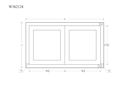 36" Wide Bridge Wall Cabinet - Double Door 12", 15", 18", 21" & 24" Tall Snow White Inset Shaker