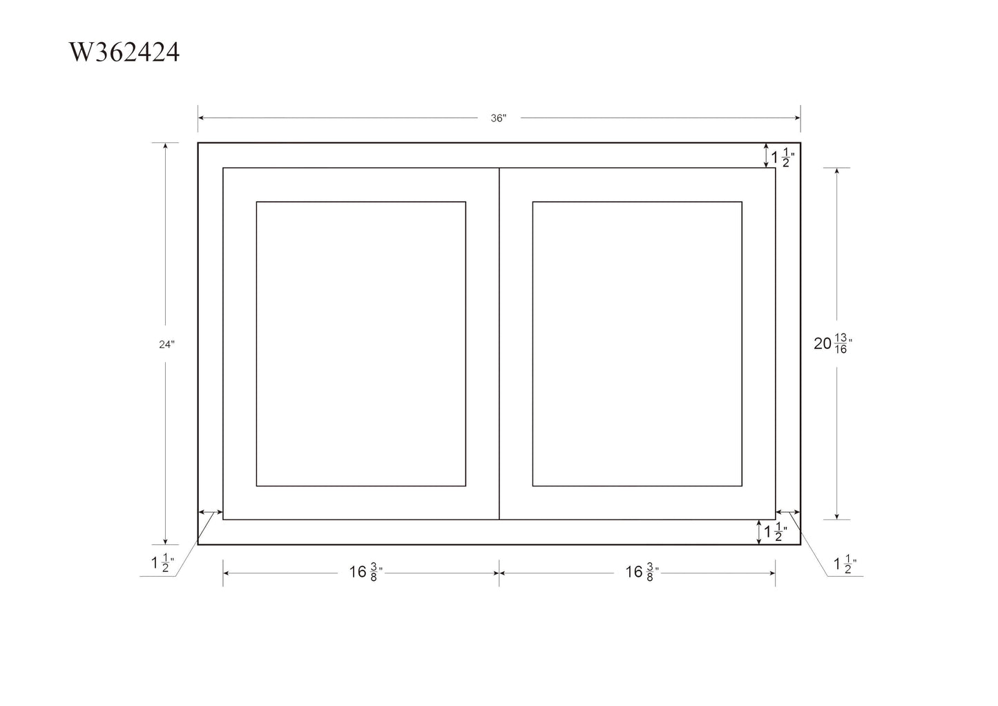 36" Wide Bridge Wall Cabinet - Double Door 12", 15", 18", 21" & 24" Tall Snow White Inset Shaker