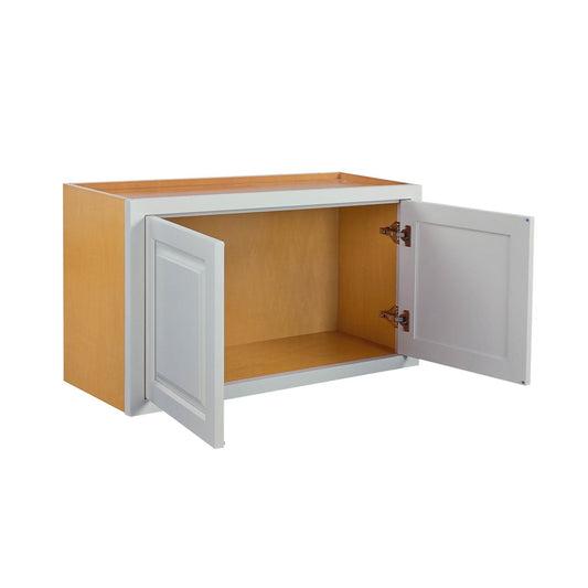 36" Wide Bridge Vintage White Inset Raised Panel Wall Cabinet - Double Door 12", 15", 18", 21"& 24" Tall