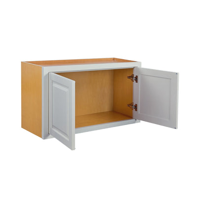 36" Wide Bridge Vintage White Inset Raised Panel Wall Cabinet - Double Door 12", 15", 18", 21"& 24" Tall