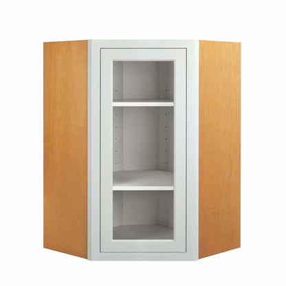 Diagonal Corner Wall Cabinet - Single Door Glass Ready 27" Wide Special Order Inset Shaker