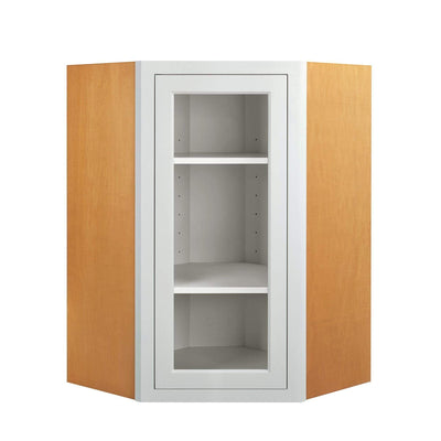 Diagonal Corner Wall Cabinet - Single Door Glass Ready 27" Wide Snow White Inset Shaker