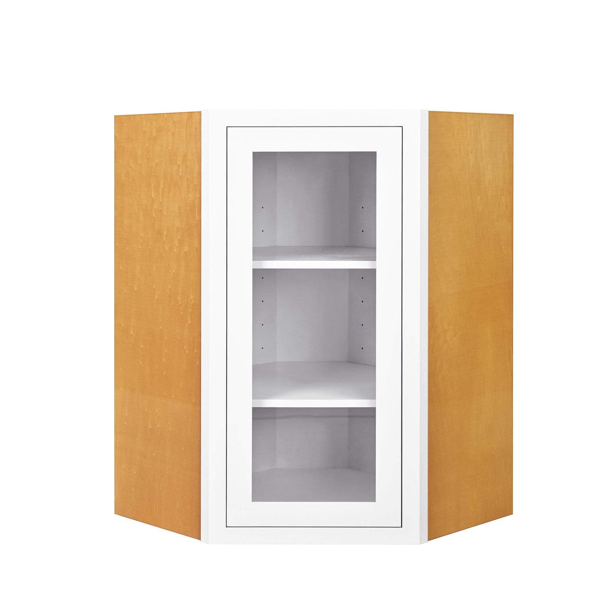 Diagonal Corner Snow White Inset Shaker Wall Cabinet - Single Door Glass 27" Wide