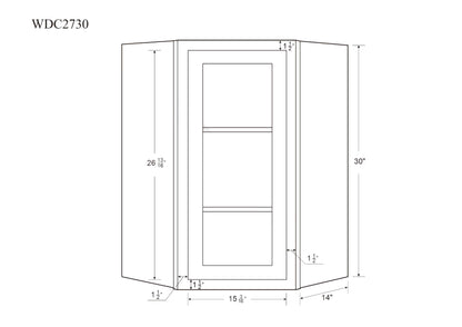 Diagonal Corner Wall Cabinet - Single Door Glass Ready 27" Wide Special Order Inset Shaker