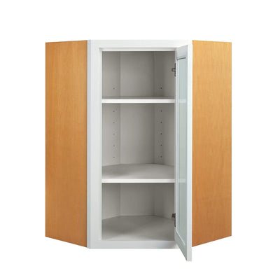 Diagonal Corner Vintage White Inset Raised Panel Wall Cabinet - Single Door Glass 27" Wide