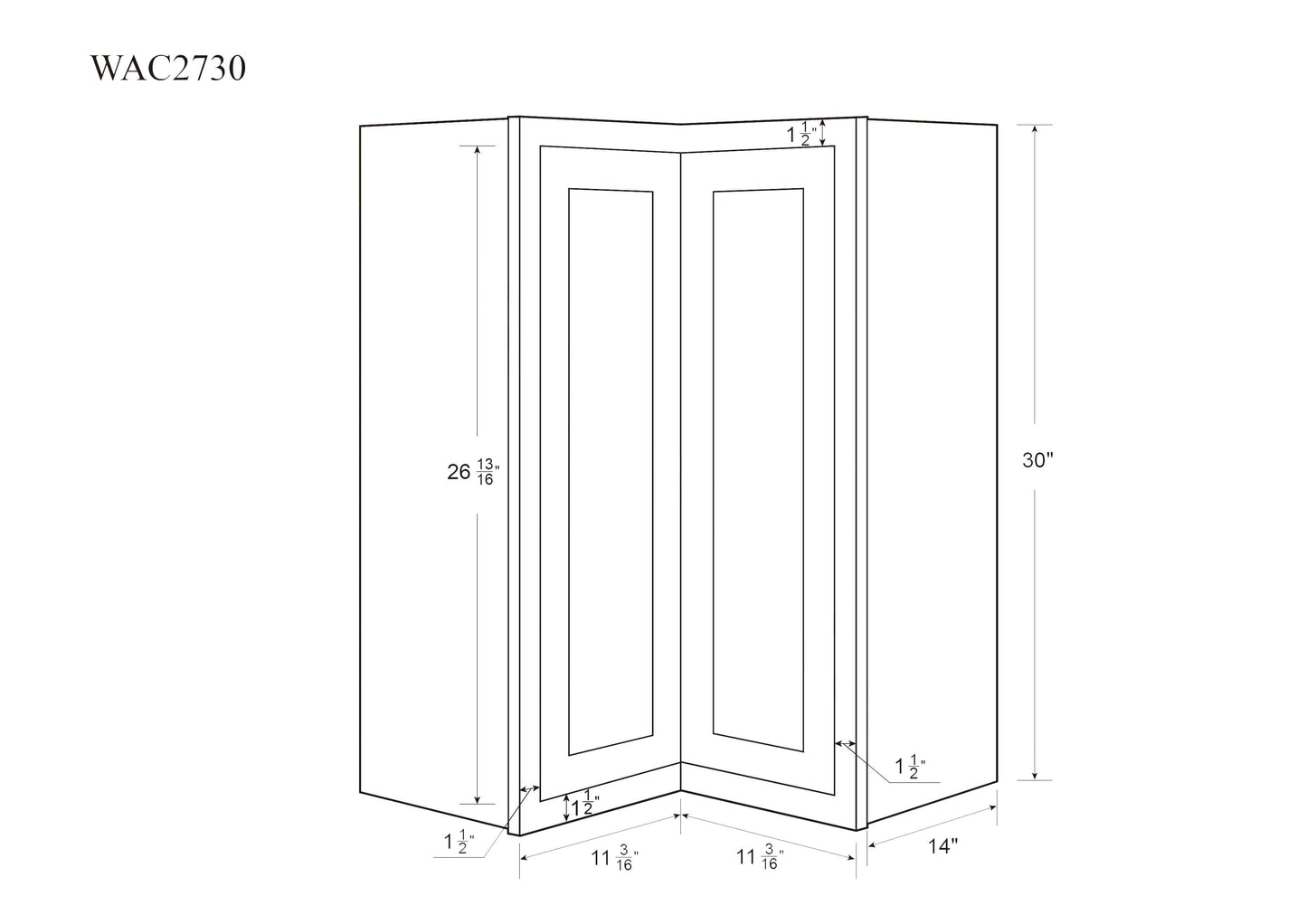 Wall Angle Corner Snow White Shaker Wall Cabinet 27" W x 30" & 39" Tall