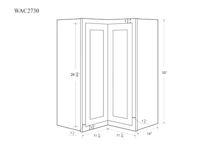 Wall Angle Corner Snow White Shaker Wall Cabinet 27" W x 30" & 39" Tall