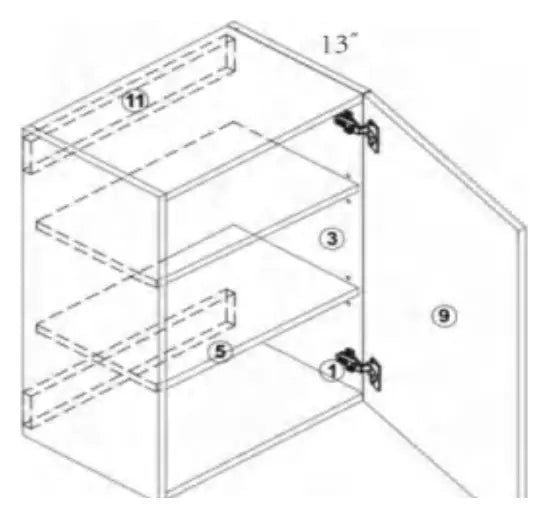 P-Box (Prestige) wall cabinet construction diagram with numbered parts